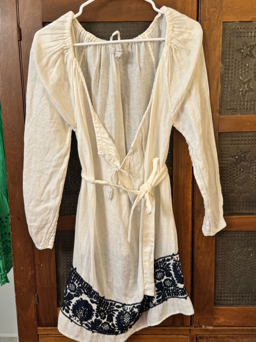 J.Crew Lightweight Embroidered Waist Tie White Tunic / Cover-Up Boho Beachy XS